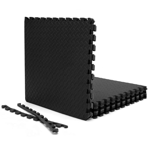 12 Pieces Puzzle Interlocking Flooring Mat with Anti-slip and Waterproof Surface, Black