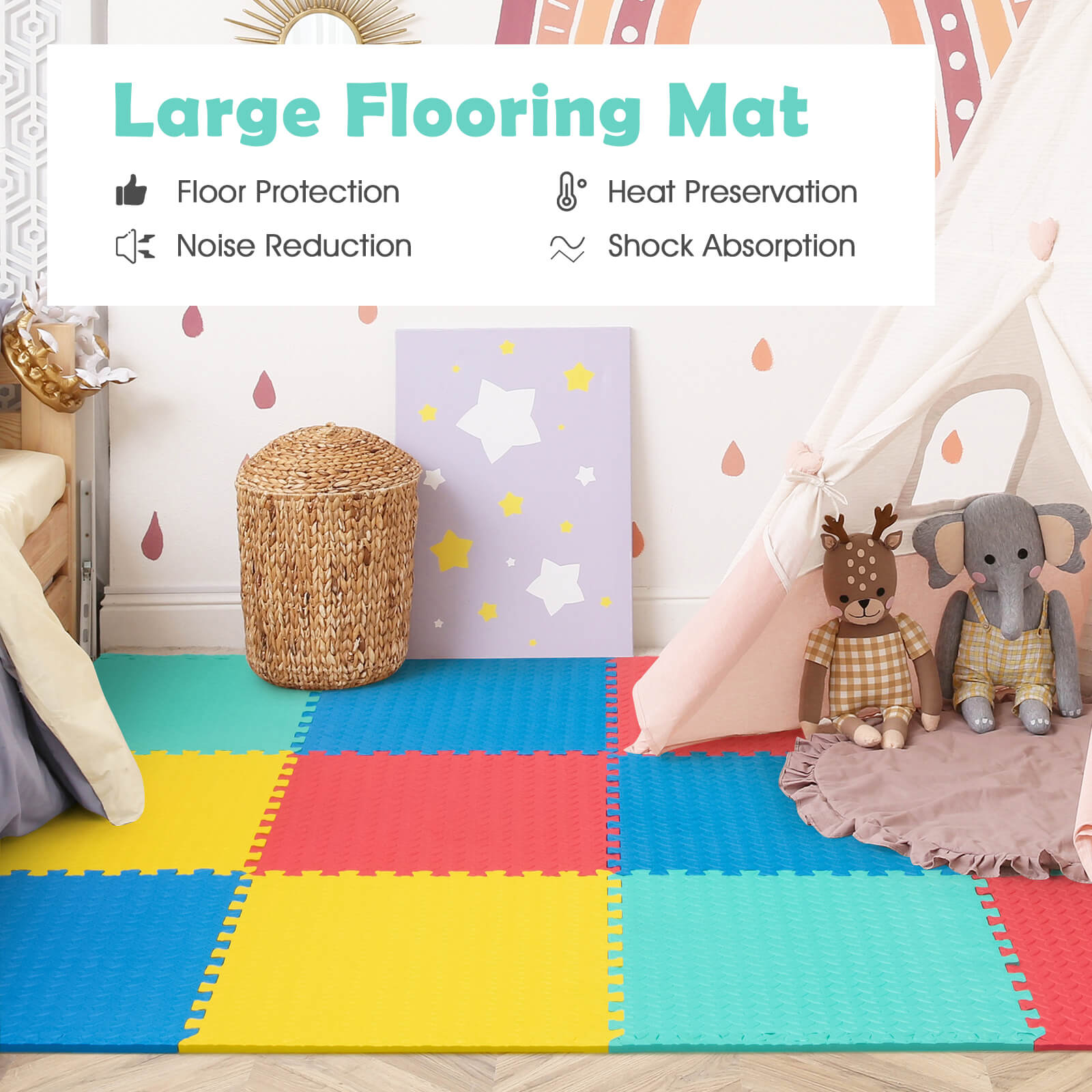 12 Pieces Puzzle Interlocking Flooring Mat with Anti-slip and Waterproof Surface, Multicolor Baby Gyms & Playmats   at Gallery Canada