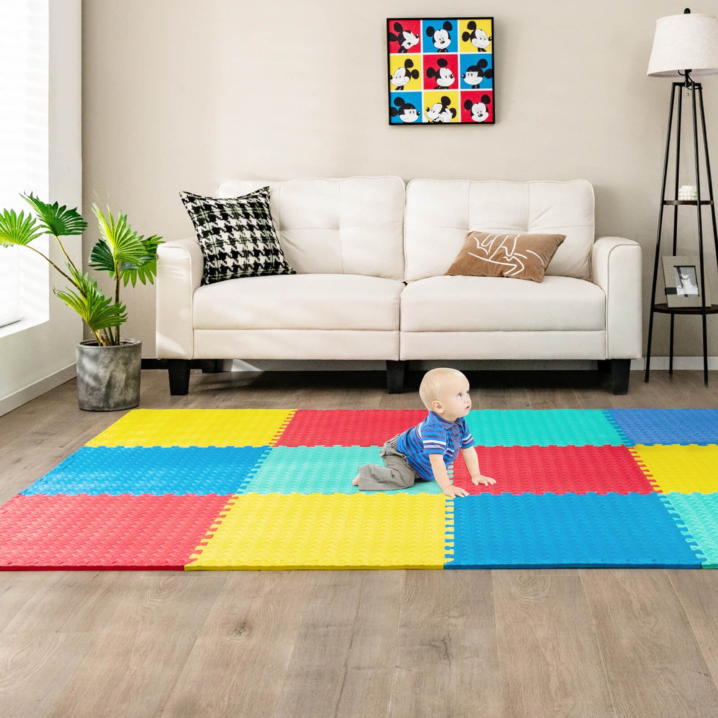 12 Pieces Puzzle Interlocking Flooring Mat with Anti-slip and Waterproof Surface, Multicolor Baby Gyms & Playmats   at Gallery Canada