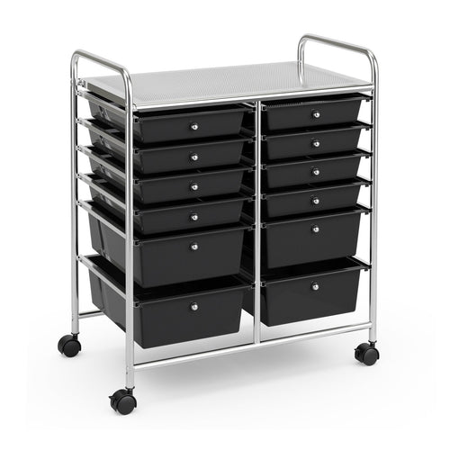 12 Storage Drawer Organizer Bins Rolling Cart, Black