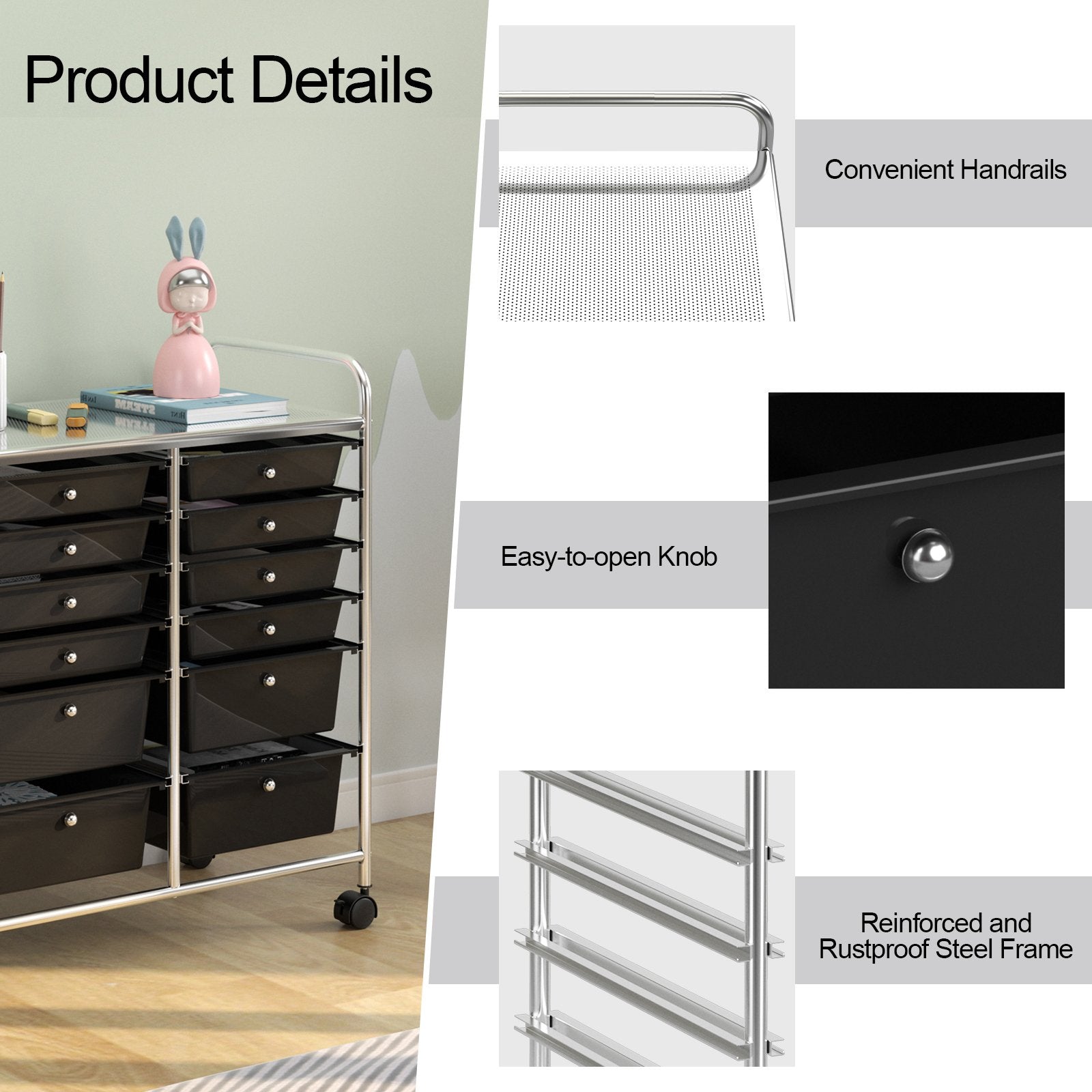 12 Storage Drawer Organizer Bins Rolling Cart, Black File Cabinets   at Gallery Canada