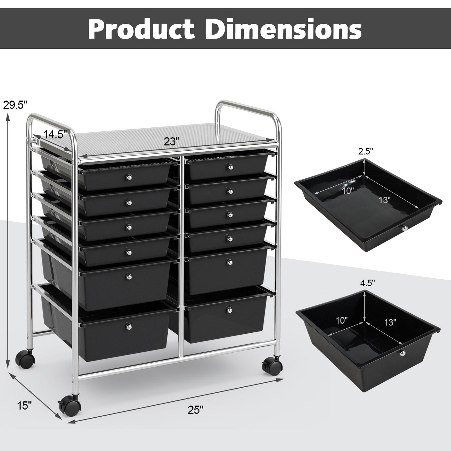 12 Storage Drawer Organizer Bins Rolling Cart, Black File Cabinets   at Gallery Canada