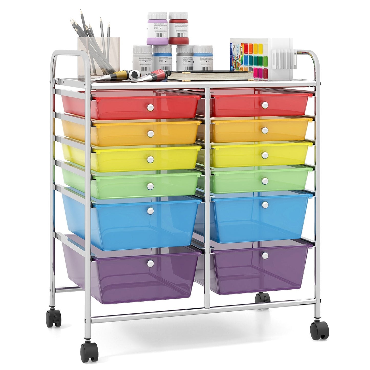 12 Storage Drawer Organizer Bins Rolling Cart, Sheer Rainbow File Cabinets   at Gallery Canada