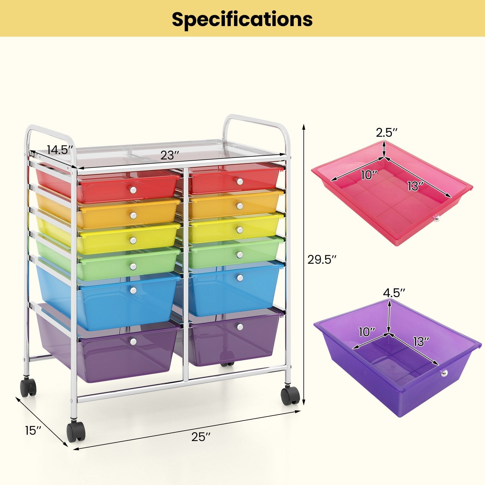 12 Storage Drawer Organizer Bins Rolling Cart, Sheer Rainbow File Cabinets   at Gallery Canada