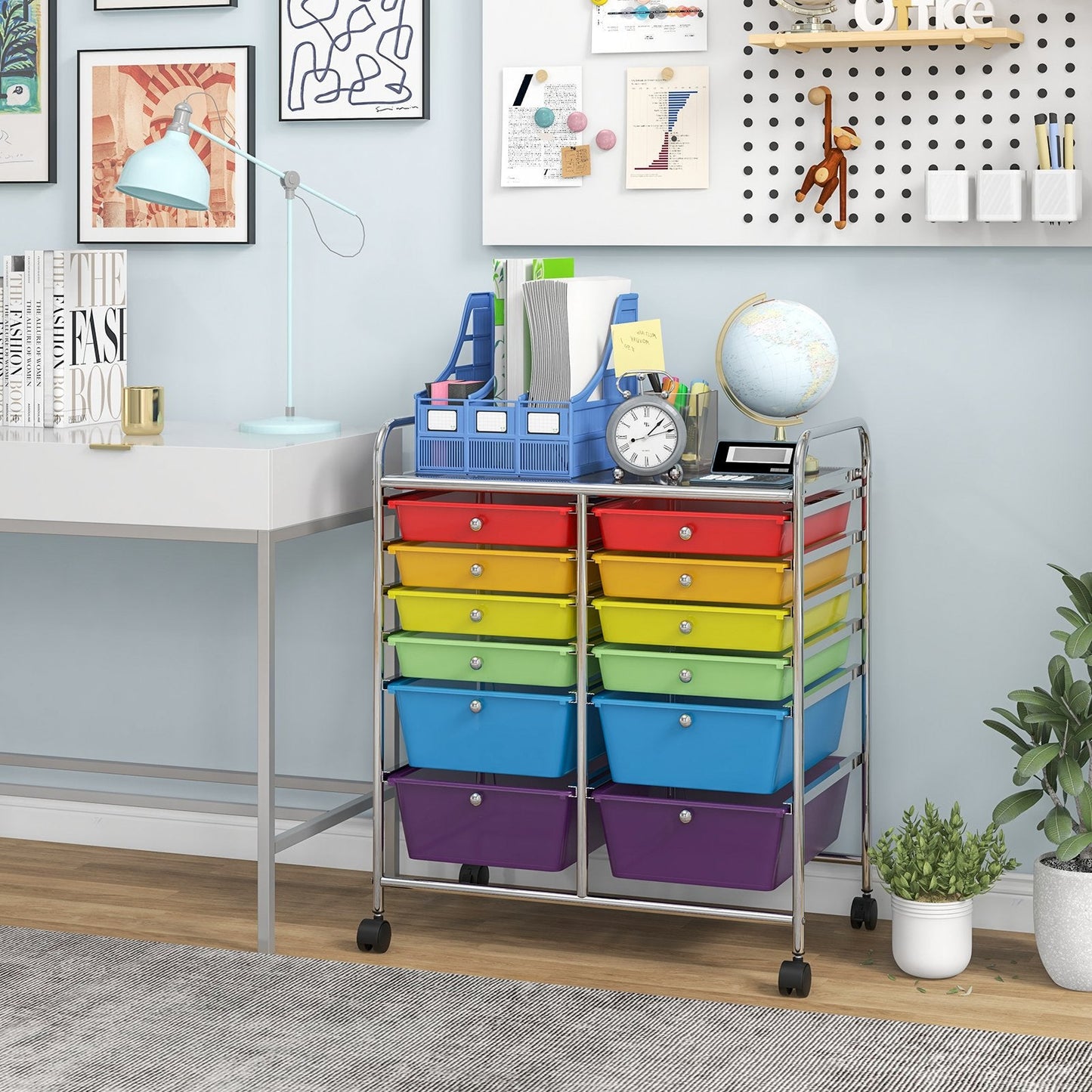 12 Storage Drawer Organizer Bins Rolling Cart, Sheer Rainbow File Cabinets   at Gallery Canada