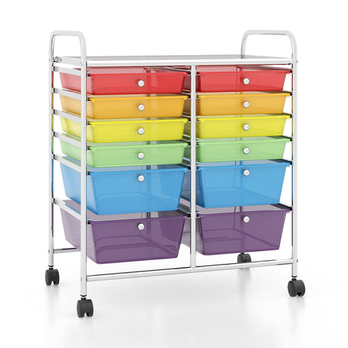 12 Storage Drawer Organizer Bins Rolling Cart, Sheer Rainbow