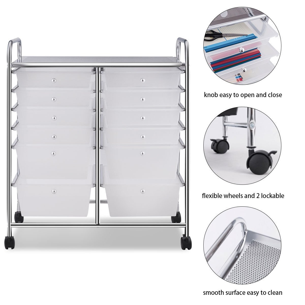 12 Storage Drawer Organizer Bins Rolling Cart, White File Cabinets   at Gallery Canada