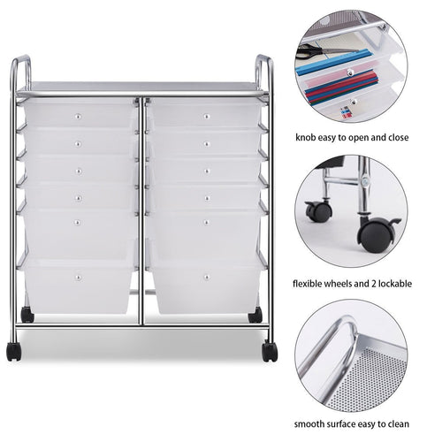 12 Storage Drawer Organizer Bins Rolling Cart, White