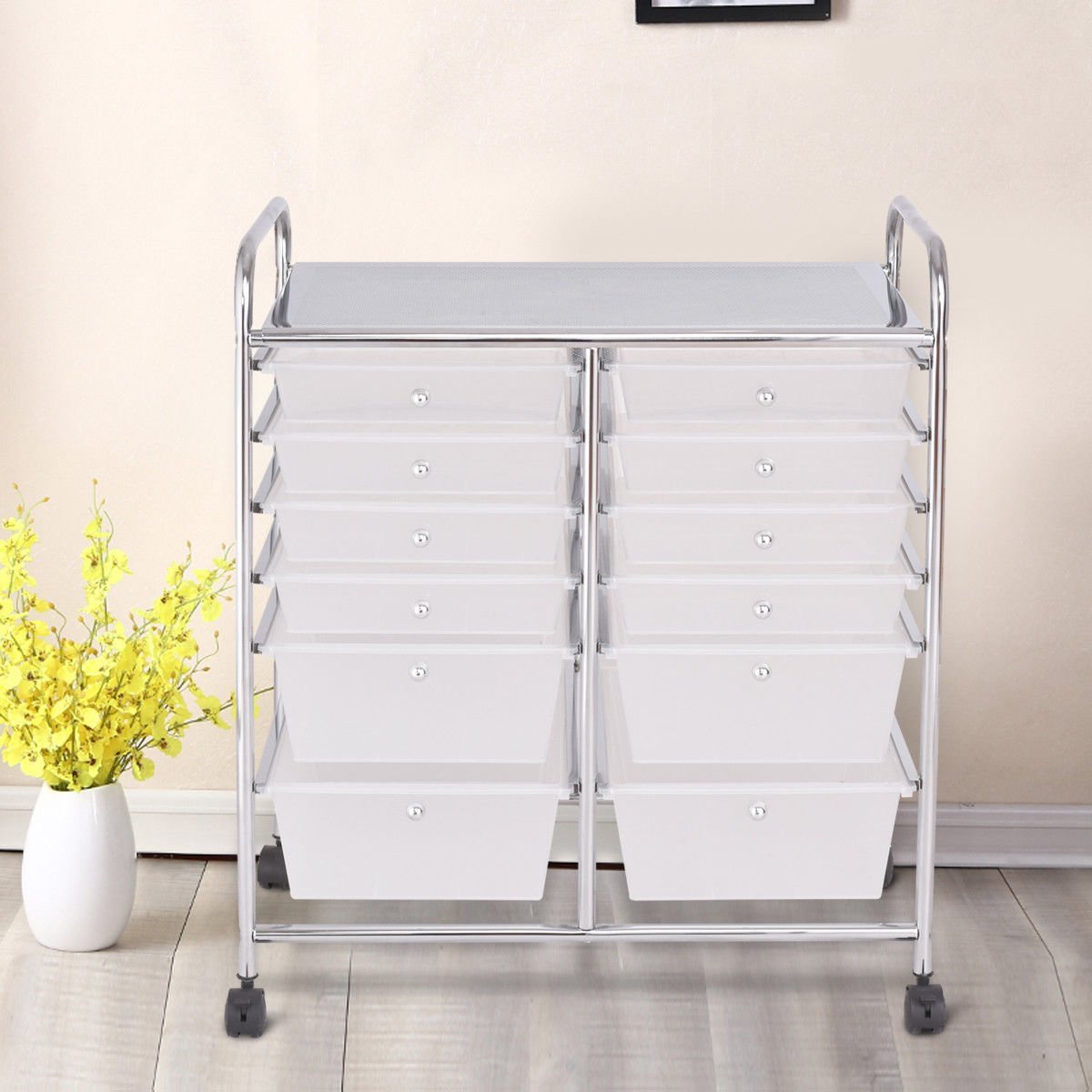 12 Storage Drawer Organizer Bins Rolling Cart, White File Cabinets   at Gallery Canada