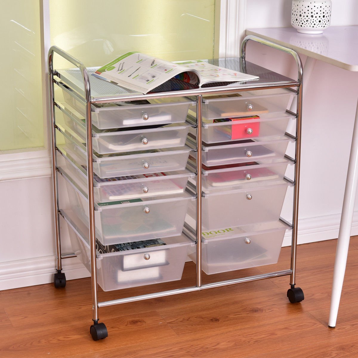 12 Storage Drawer Organizer Bins Rolling Cart, White File Cabinets   at Gallery Canada