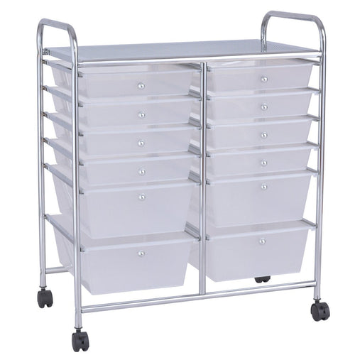 12 Storage Drawer Organizer Bins Rolling Cart, White