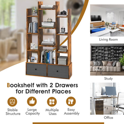 12-Tier Open-Back Freestanding Bookshelf with Drawer, Rustic Brown Bookcases   at Gallery Canada