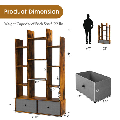 12-Tier Open-Back Freestanding Bookshelf with Drawer, Rustic Brown Bookcases   at Gallery Canada