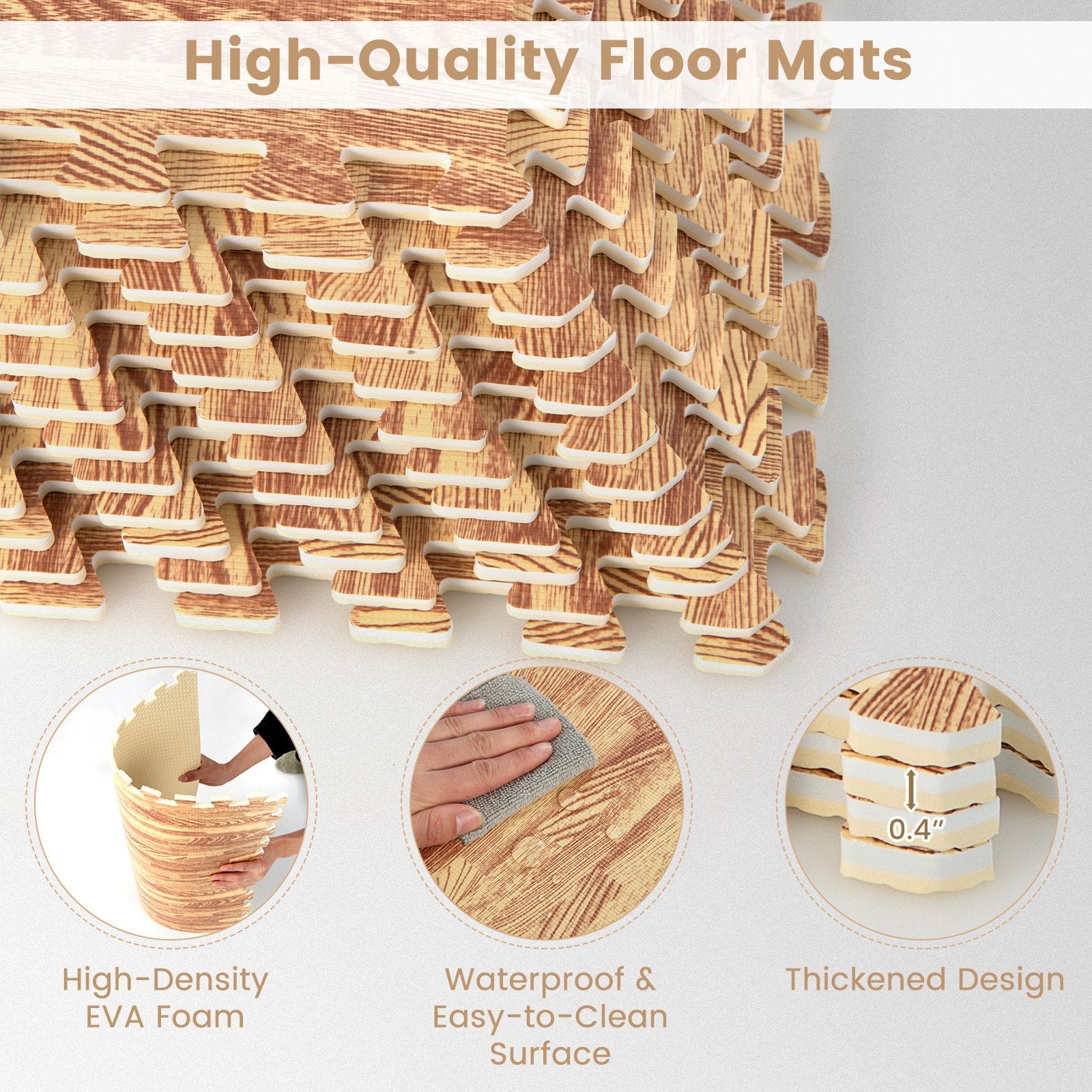 12 Tiles Wood Grain Foam Floor Mats with Borders, Natural Decorative Fencing & Flooring   at Gallery Canada