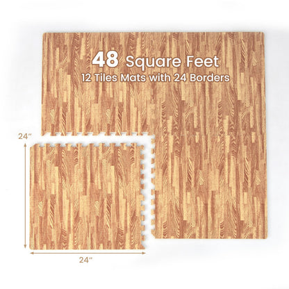 12 Tiles Wood Grain Foam Floor Mats with Borders, Natural Decorative Fencing & Flooring   at Gallery Canada