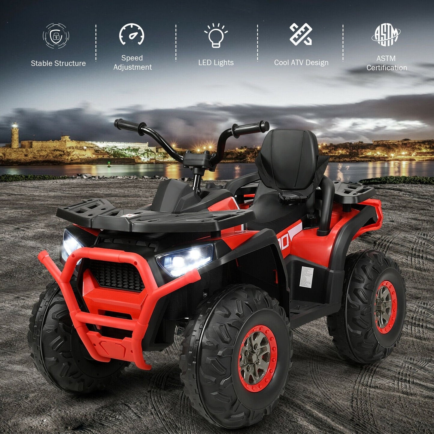 12 V Kids Electric 4-Wheeler ATV Quad with MP3 and LED Lights, Red Powered Ride On Toys   at Gallery Canada