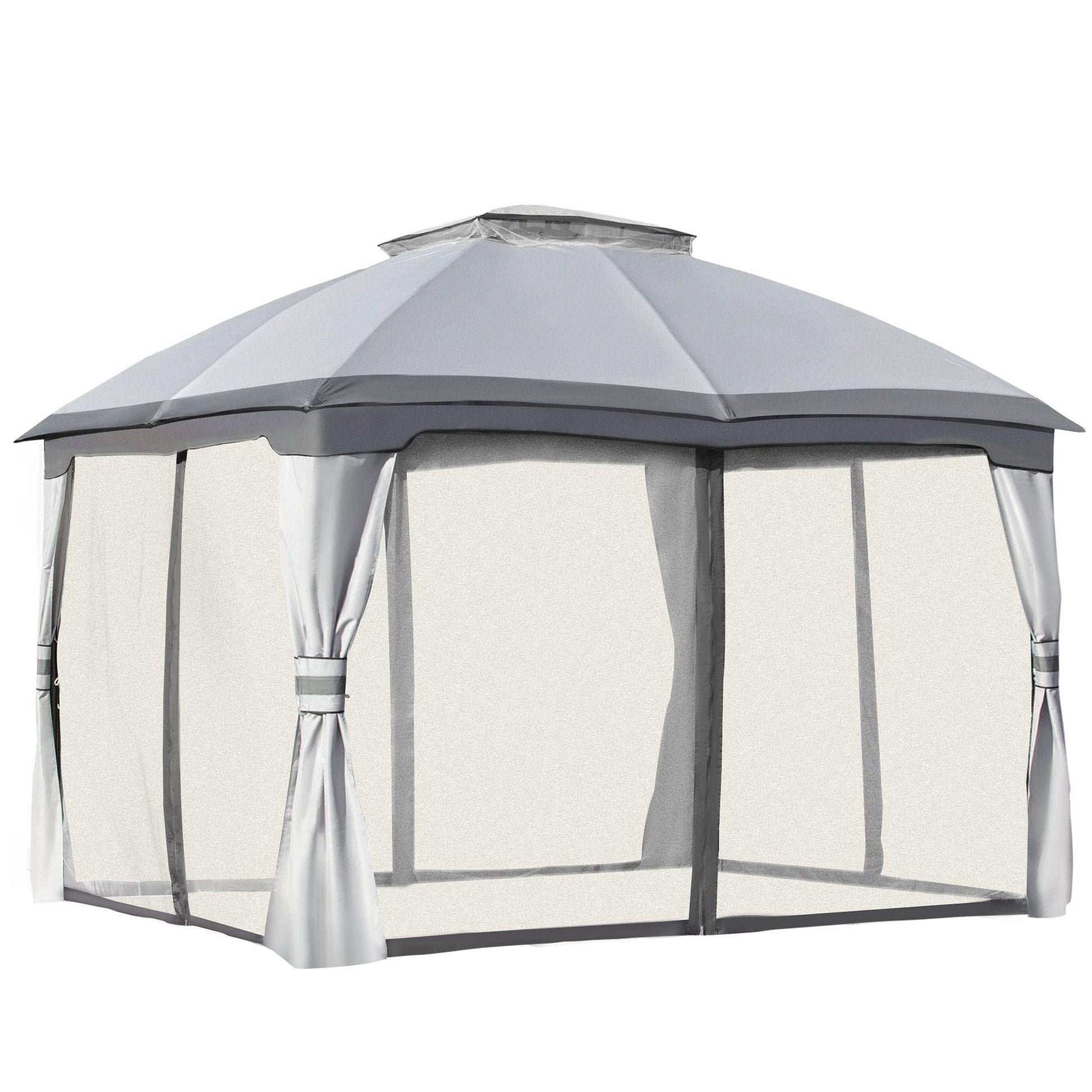 12' x 10' 2-Tier Outdoor Gazebo Canopy Tent for Patio with Zippered Mesh Sidewalls, Solid Steel Frame, Arched Roof, Grey Gazebos   at Gallery Canada