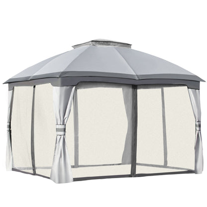 12' x 10' 2-Tier Outdoor Gazebo Canopy Tent for Patio with Zippered Mesh Sidewalls, Solid Steel Frame, Arched Roof, Grey Gazebos   at Gallery Canada