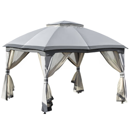 12' x 10' 2-Tier Outdoor Gazebo Canopy Tent for Patio with Zippered Mesh Sidewalls, Solid Steel Frame, Arched Roof, Grey Gazebos Multi Colour  at Gallery Canada