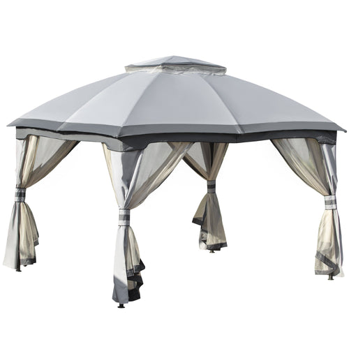 12' x 10' 2-Tier Outdoor Gazebo Canopy Tent for Patio with Zippered Mesh Sidewalls, Solid Steel Frame, Arched Roof, Grey