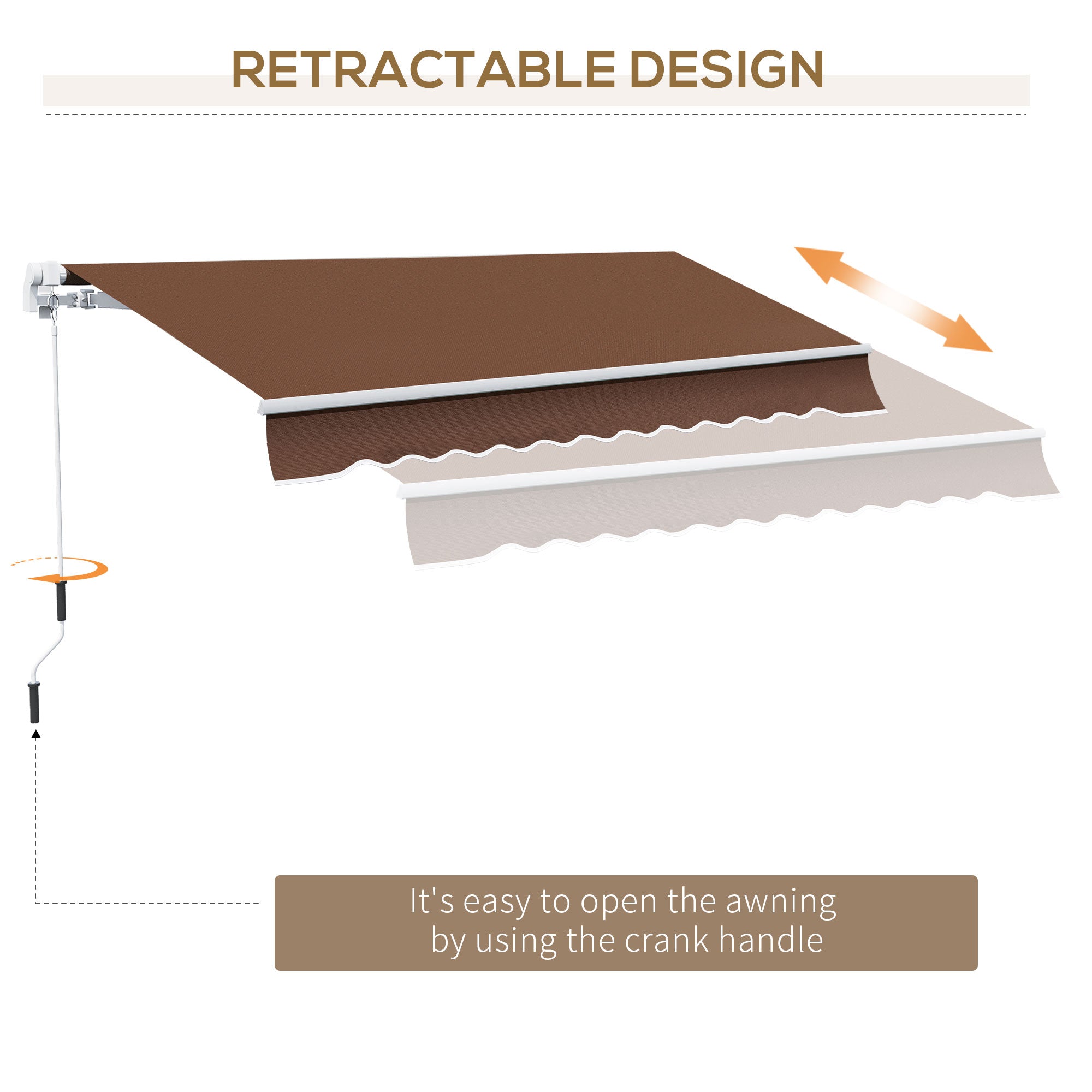 12' x 10' Manual Retractable Awning Outdoor Sunshade Shelter for Patio, Balcony, Yard, with Adjustable &; Versatile Design, Coffee Deck Awnings   at Gallery Canada