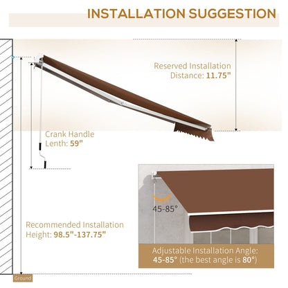 12' x 10' Manual Retractable Awning Outdoor Sunshade Shelter for Patio, Balcony, Yard, with Adjustable &; Versatile Design, Coffee Deck Awnings   at Gallery Canada