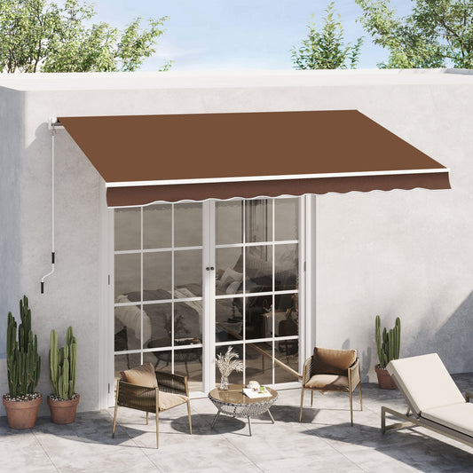 12' x 10' Manual Retractable Awning Outdoor Sunshade Shelter for Patio, Balcony, Yard, with Adjustable &; Versatile Design, Coffee - Gallery Canada