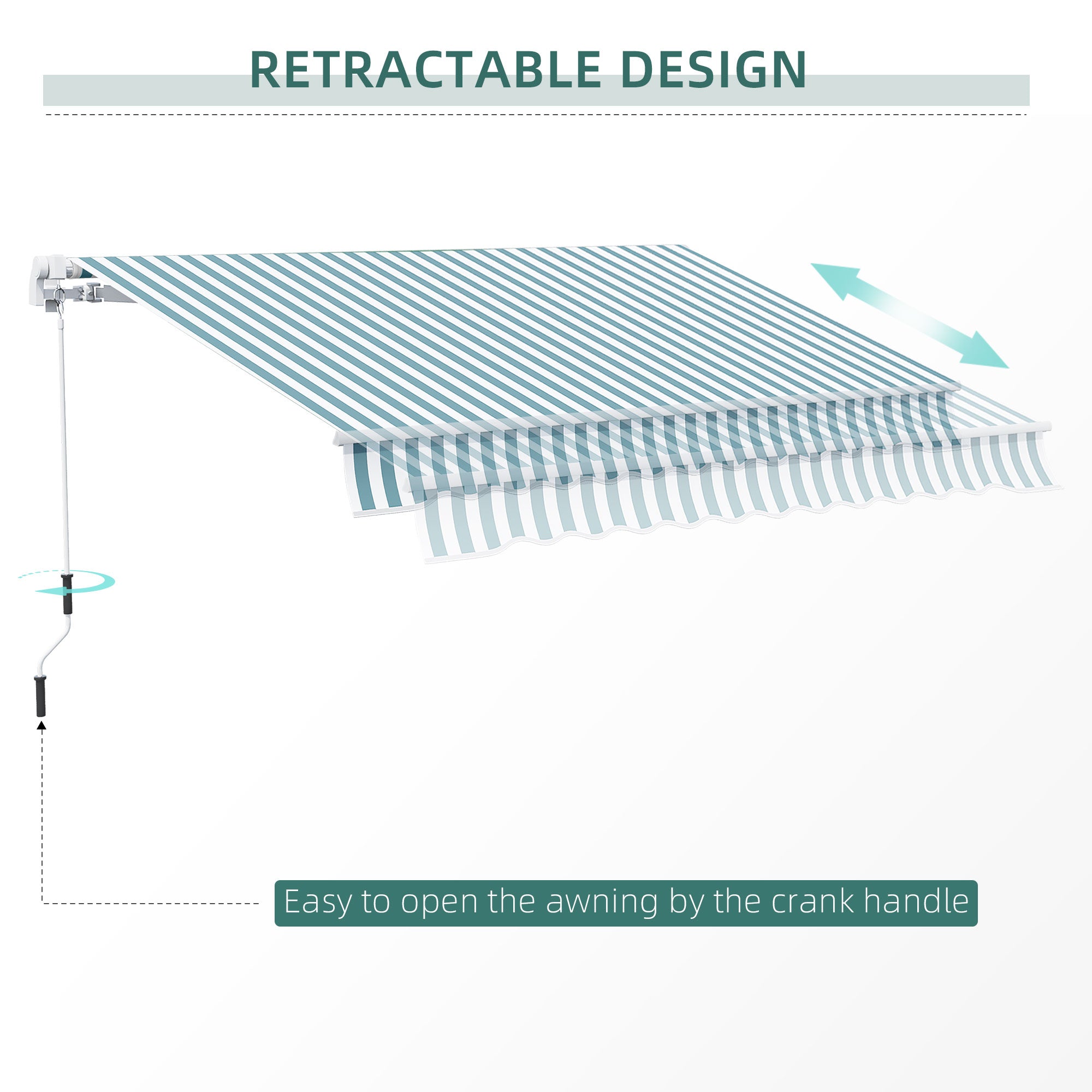 12' x 10' Manual Retractable Awning Outdoor Sunshade Shelter for Patio, Balcony, Yard, with Adjustable &; Versatile Design, Green and White Deck Awnings   at Gallery Canada