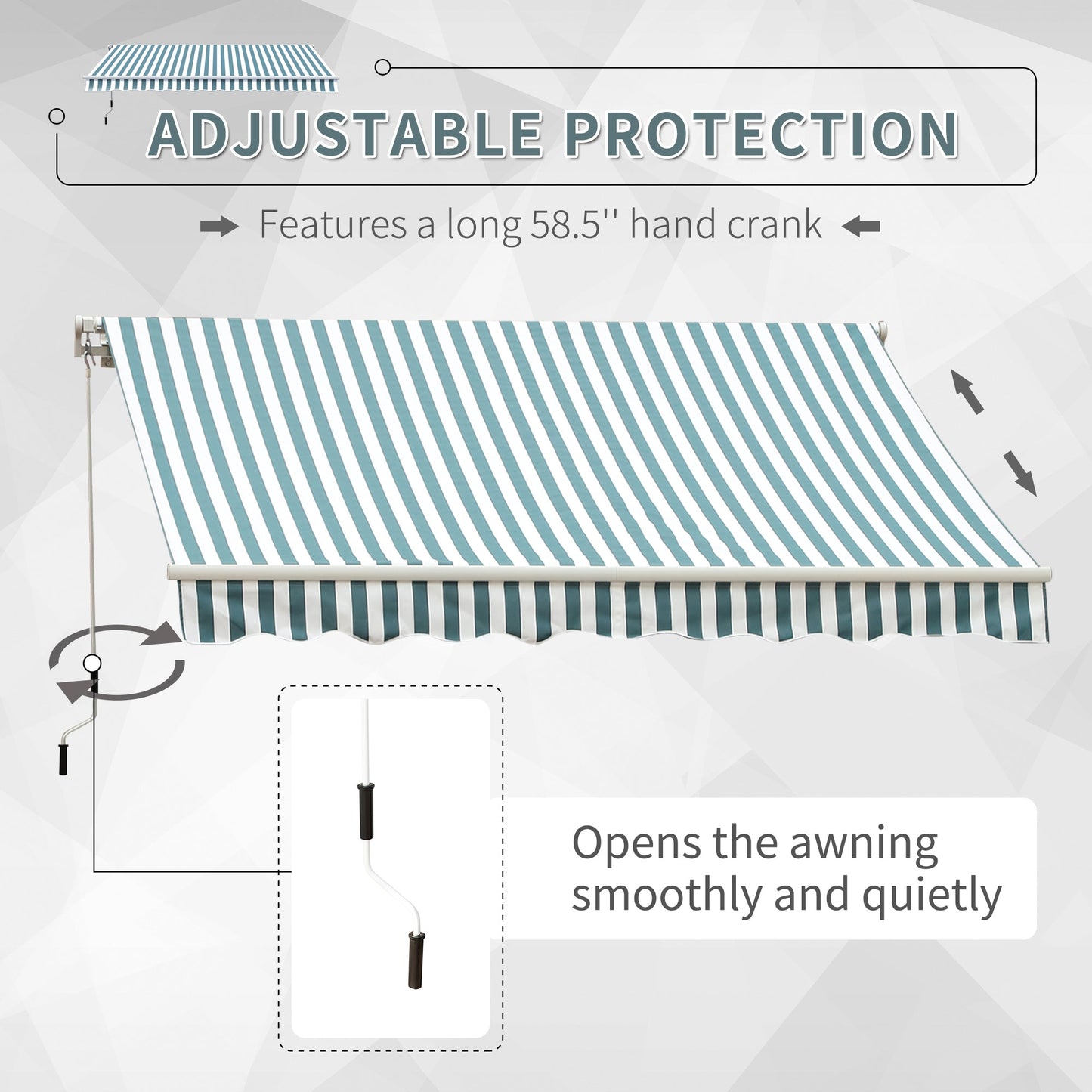 12' x 10' Manual Retractable Awning Outdoor Sunshade Shelter for Patio, Balcony, Yard, with Adjustable &; Versatile Design, Green and White Deck Awnings   at Gallery Canada