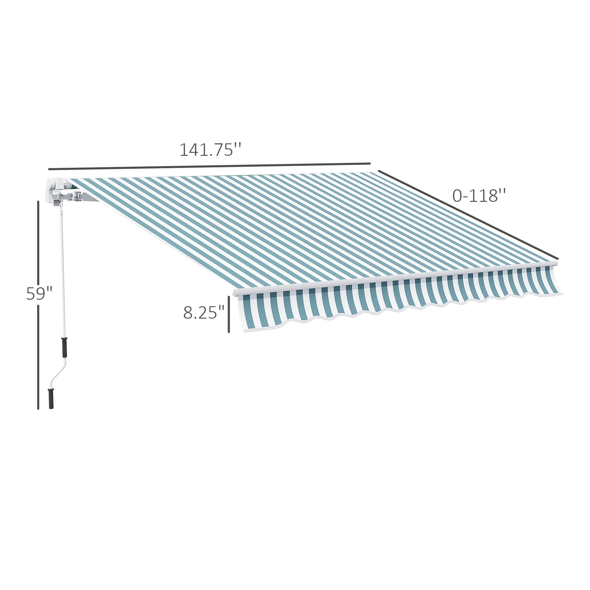 12' x 10' Manual Retractable Awning Outdoor Sunshade Shelter for Patio, Balcony, Yard, with Adjustable &; Versatile Design, Green and White Deck Awnings   at Gallery Canada