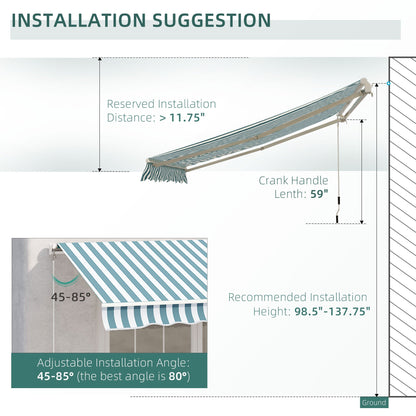 12' x 10' Manual Retractable Awning Outdoor Sunshade Shelter for Patio, Balcony, Yard, with Adjustable &; Versatile Design, Green and White Deck Awnings   at Gallery Canada