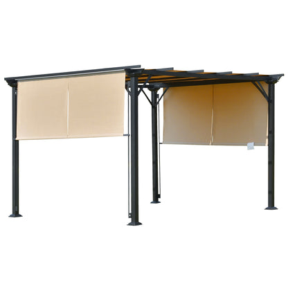 12' x 10' Outdoor Patio Gazebo Pergola with Retractable Canopy Roof, Steel Frame with Stakes, Unique Design, Beige Pergolas Multi Colour  at Gallery Canada