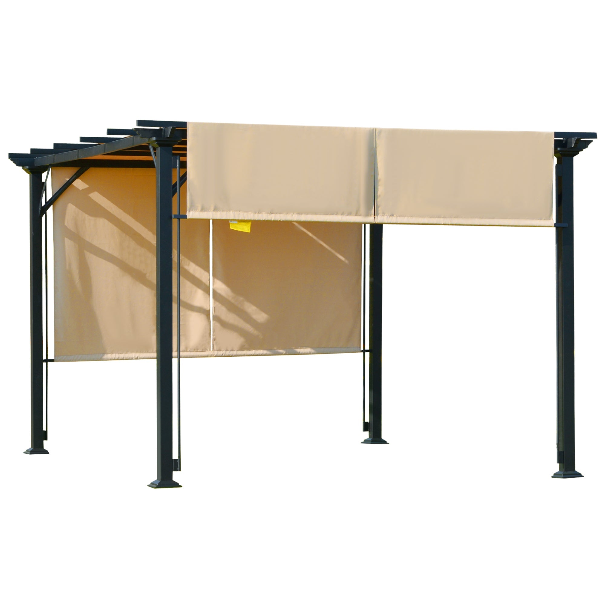 12' x 10' Outdoor Patio Gazebo Pergola with Retractable Canopy Roof, Steel Frame with Stakes, Unique Design, Beige Pergolas   at Gallery Canada