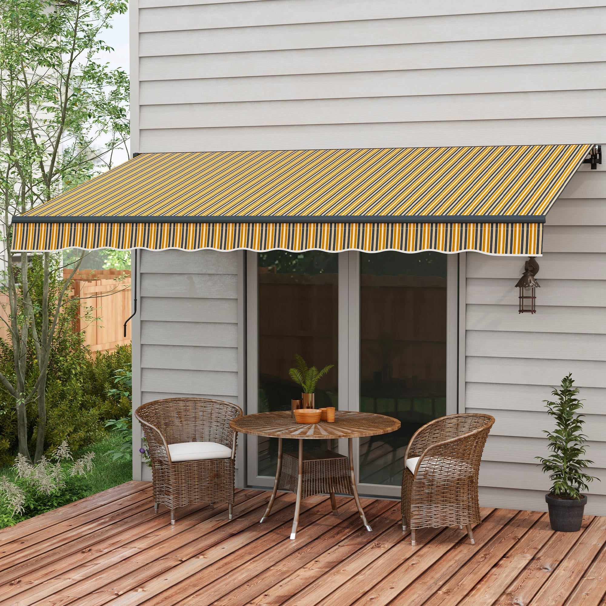 12' x 10' Retractable Awning, 280gsm UV Resistant Sunshade Shelter, for Deck, Balcony, Yard, Yellow and Grey Patio Awnings   at Gallery Canada