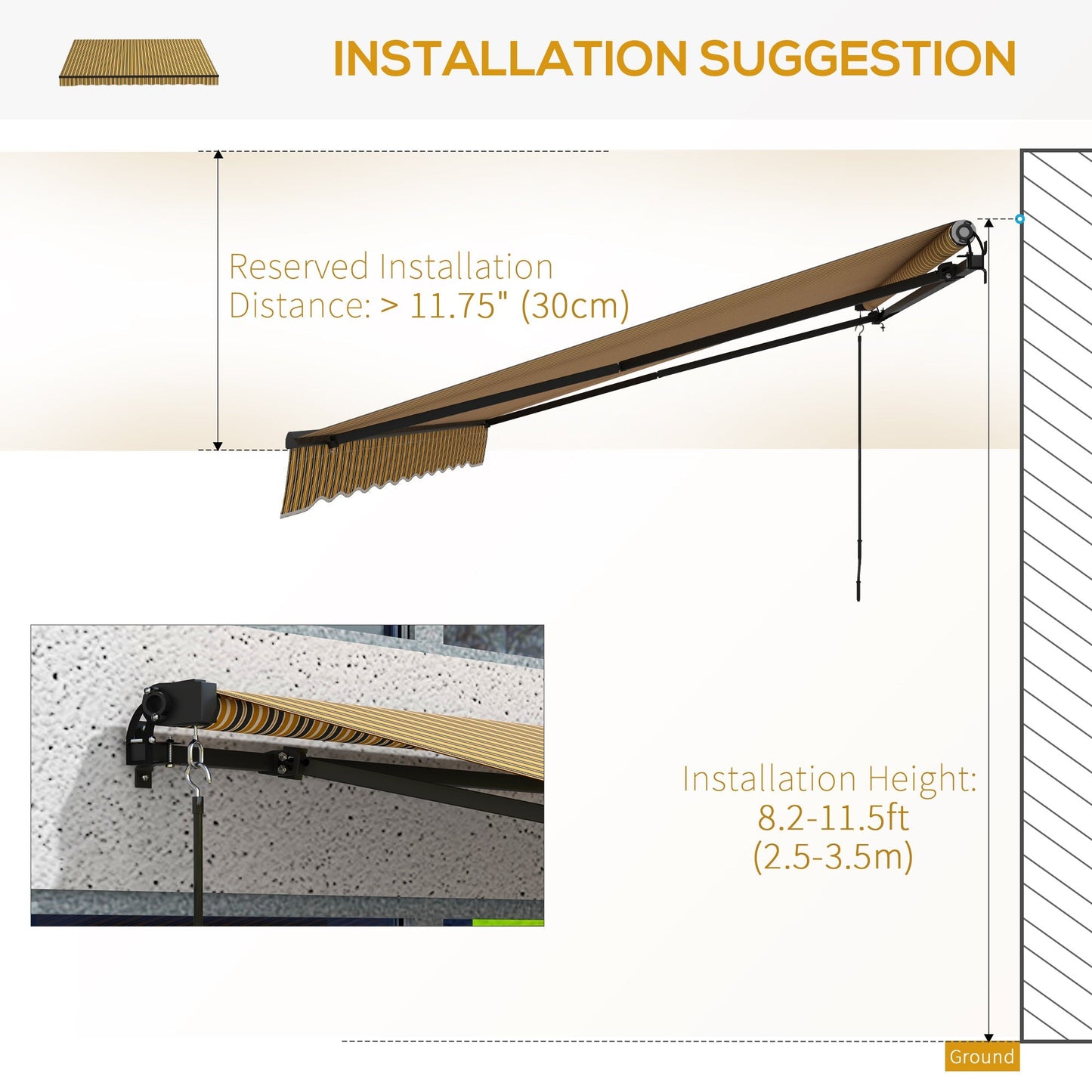 12' x 10' Retractable Awning, 280gsm UV Resistant Sunshade Shelter, for Deck, Balcony, Yard, Yellow and Grey Patio Awnings   at Gallery Canada