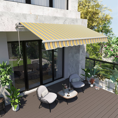 Retractable 12' x 10' Patio Awning with Manual Crank, UV & Water-Resistant, Yellow/Grey Deck Awnings   at Gallery Canada