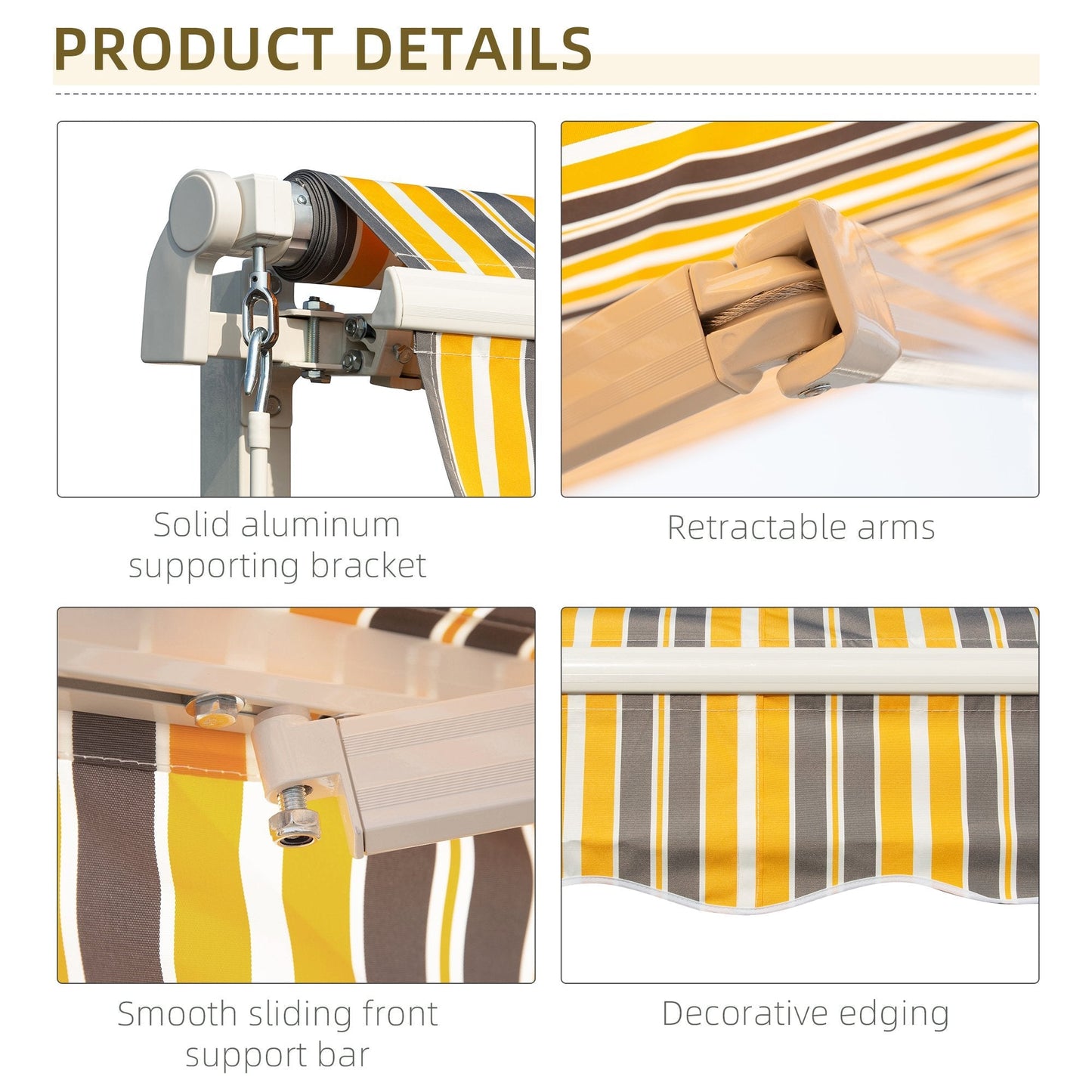 Retractable 12' x 10' Patio Awning with Manual Crank, UV & Water-Resistant, Yellow/Grey Deck Awnings   at Gallery Canada