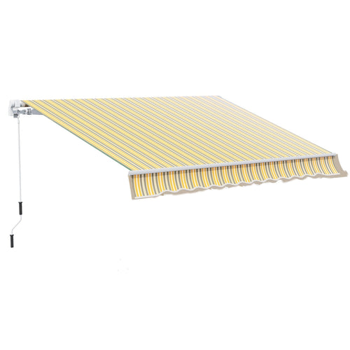 Retractable 12' x 10' Patio Awning with Manual Crank, UV & Water-Resistant, Yellow/Grey