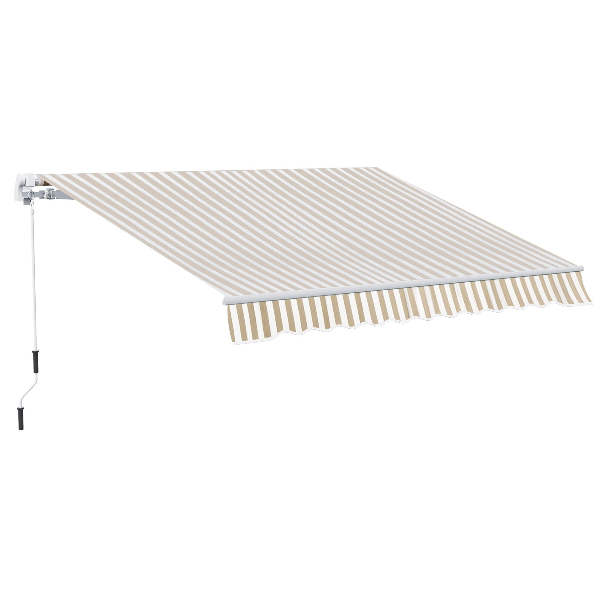 12' x 10' Retractable Awning Patio UV Resistant Fabric and Aluminum Frame for Deck, Balcony, Yard, Beige Deck Awnings Beige and White  at Gallery Canada