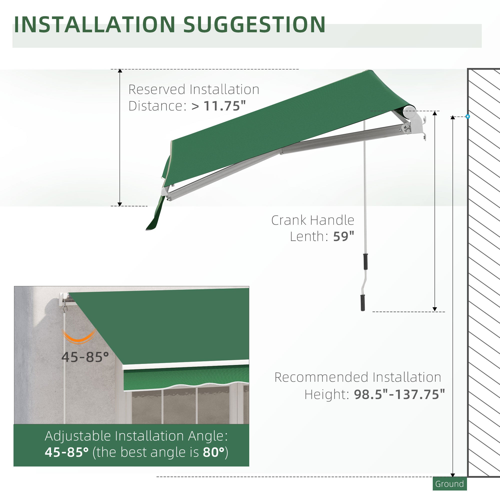 12' x 10' Retractable Awning Patio UV Resistant Fabric and Aluminum Frame for Deck, Balcony, Yard, Green Deck Awnings   at Gallery Canada