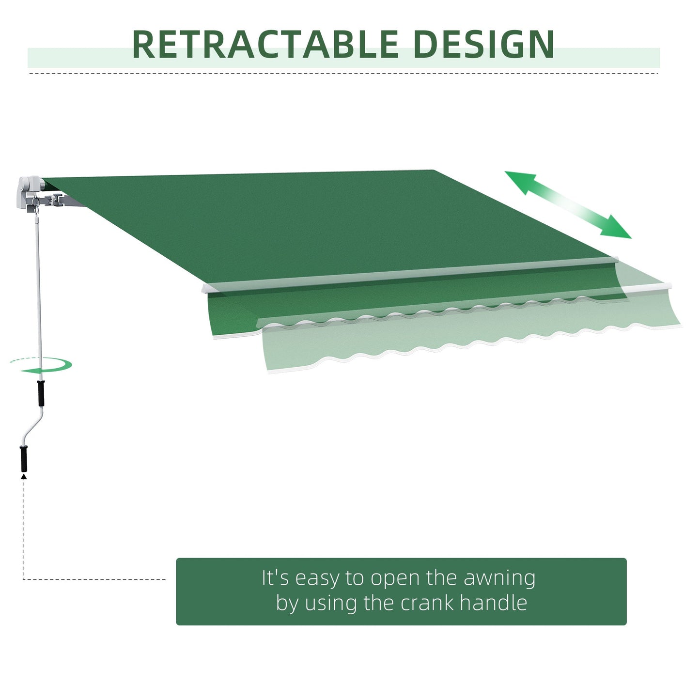 12' x 10' Retractable Awning Patio UV Resistant Fabric and Aluminum Frame for Deck, Balcony, Yard, Green Deck Awnings   at Gallery Canada