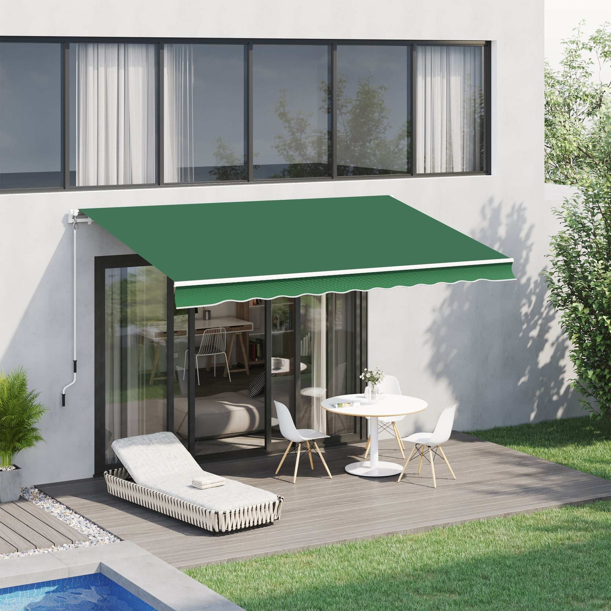 12' x 10' Retractable Awning Patio UV Resistant Fabric and Aluminum Frame for Deck, Balcony, Yard, Green Deck Awnings   at Gallery Canada