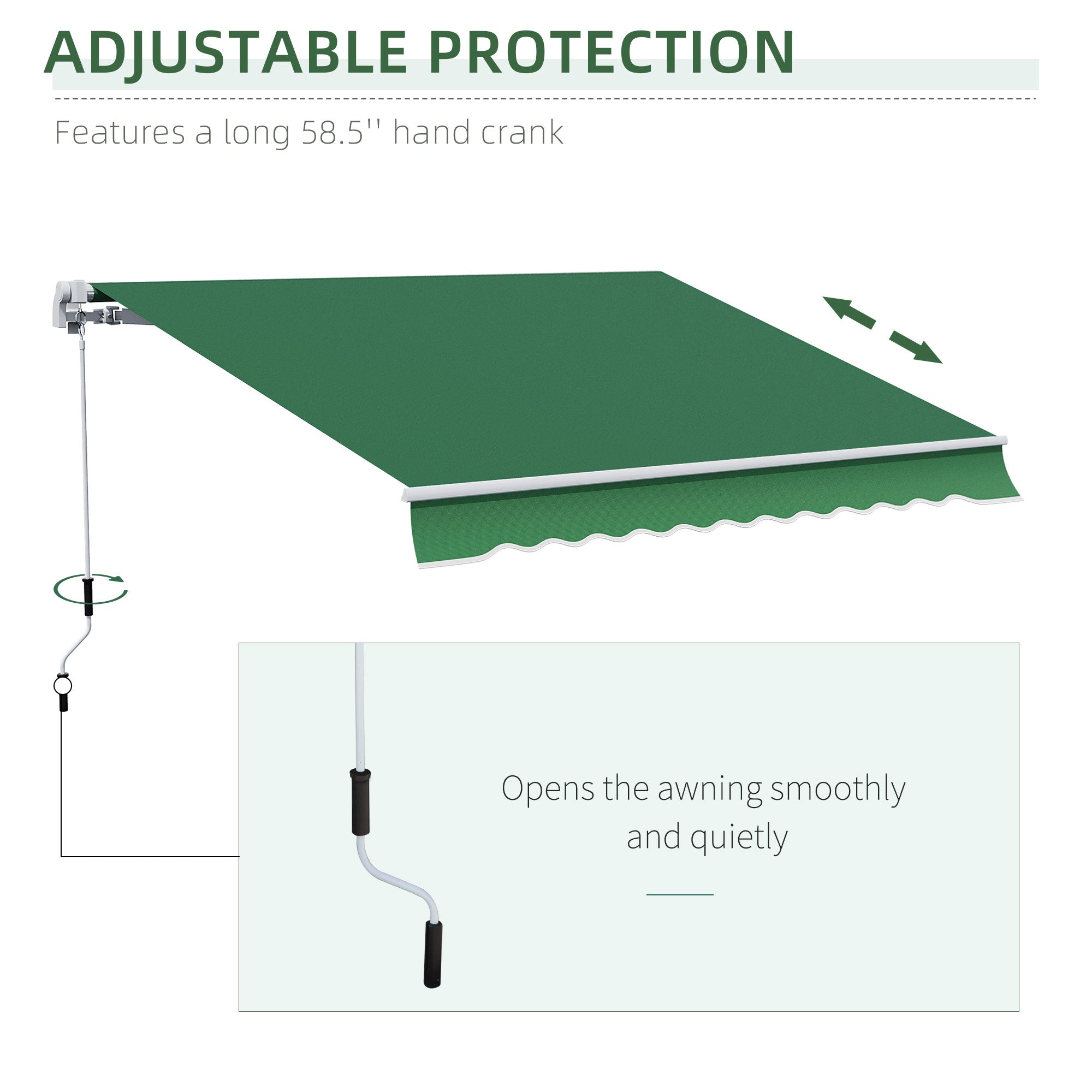 12' x 10' Retractable Awning Patio UV Resistant Fabric and Aluminum Frame for Deck, Balcony, Yard, Green Deck Awnings   at Gallery Canada