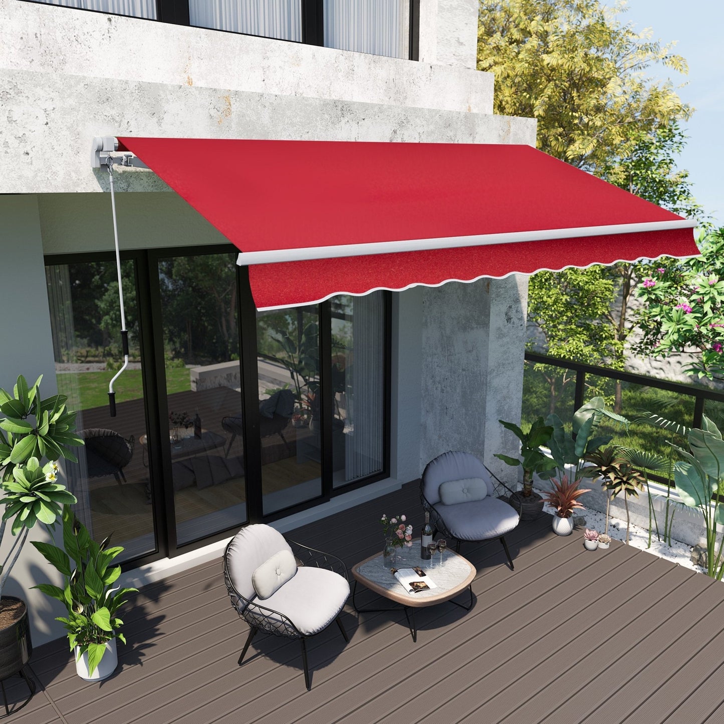 12' x 10' Retractable Awning Patio UV Resistant Fabric and Aluminum Frame for Deck, Balcony, Yard, Wine Red Deck Awnings   at Gallery Canada