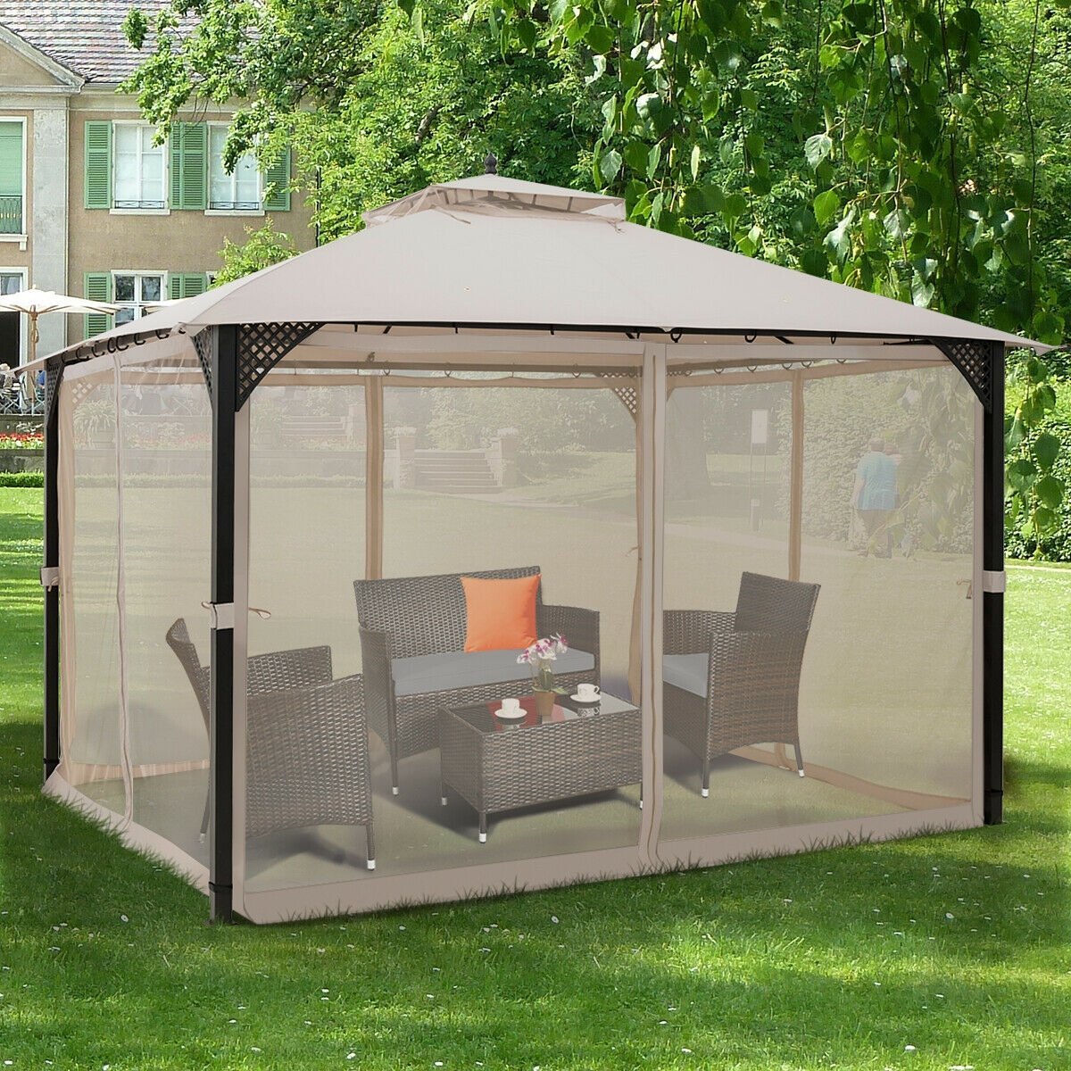 12’ x 10’Outdoor Double Top Patio Gazebo, Beige Gazebos   at Gallery Canada