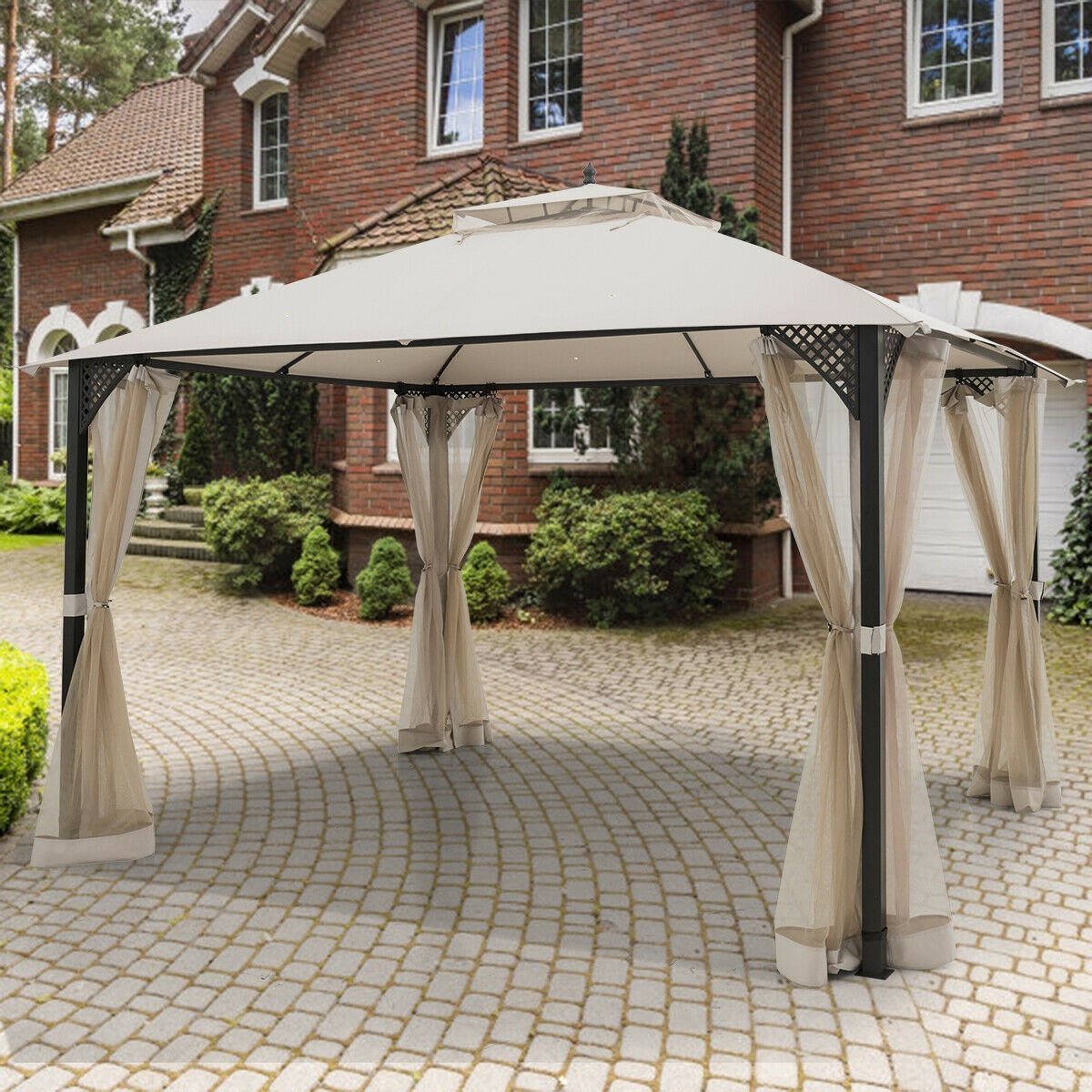 12’ x 10’Outdoor Double Top Patio Gazebo, Beige Gazebos   at Gallery Canada