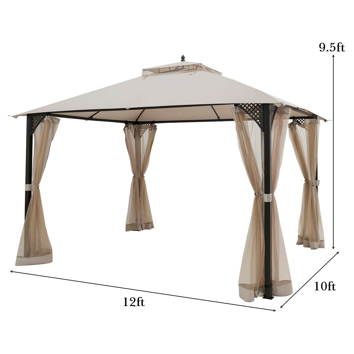 12’ x 10’Outdoor Double Top Patio Gazebo, Beige Gazebos   at Gallery Canada