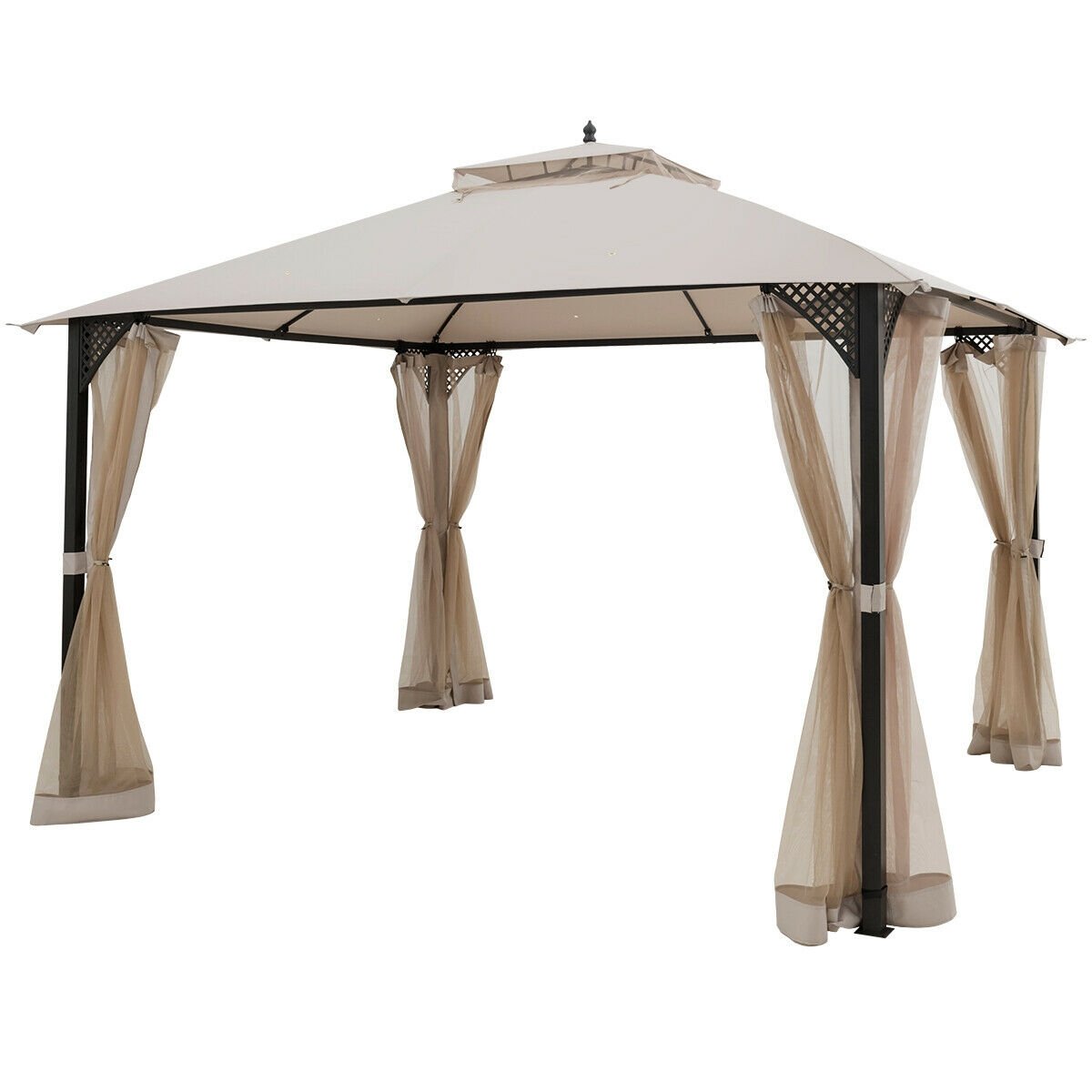 12’ x 10’Outdoor Double Top Patio Gazebo, Beige Gazebos   at Gallery Canada