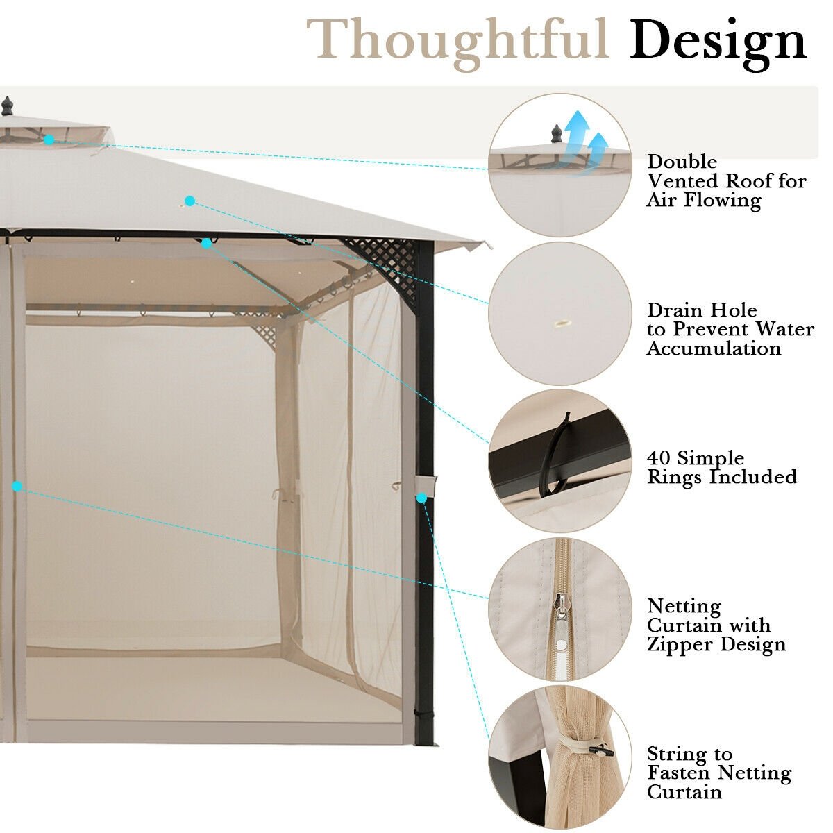 12’ x 10’Outdoor Double Top Patio Gazebo, Beige Gazebos   at Gallery Canada