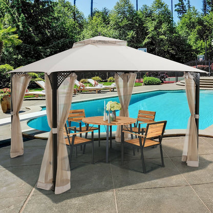 12’ x 10’Outdoor Double Top Patio Gazebo, Beige Gazebos   at Gallery Canada